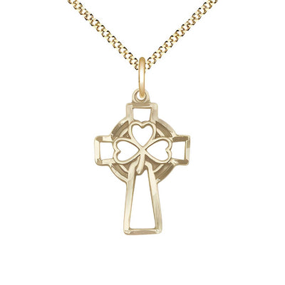 Shamrock Three Clover Cross Gold-filled Medal Necklace with Plated Chain, 1 X 5/8, Bliss Manufacturing