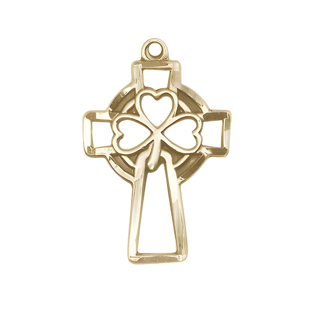 Bliss Shamrock Three Clover Cross 14kt Gold Medal, 1 X 5/8