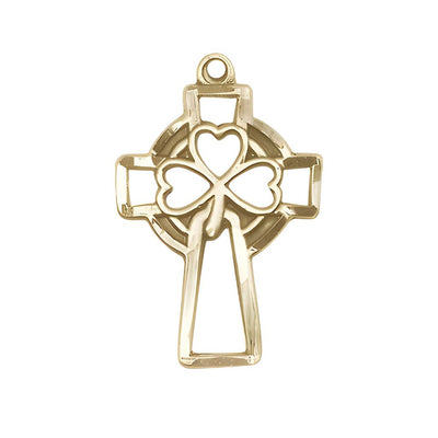 Shamrock Three Clover Cross 14kt Gold Medal, 1 X 5/8, Bliss Manufacturing