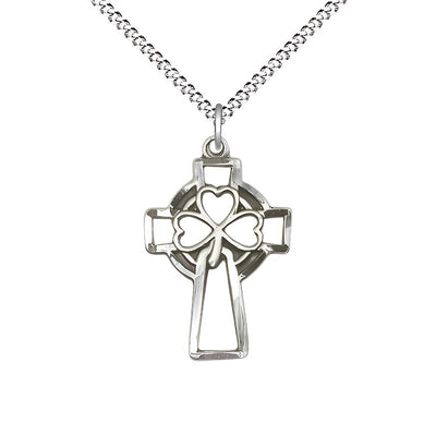 Shamrock Three Clover Cross Sterling Silver Medal Necklace with Plated Chain, 1 X 5/8, Bliss Manufacturing
