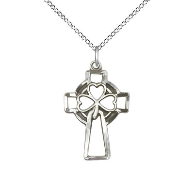 Shamrock Three Clover Cross Sterling Silver Medal Necklace with Sterling Silver Chain, 1 X 5/8, Bliss Manufacturing