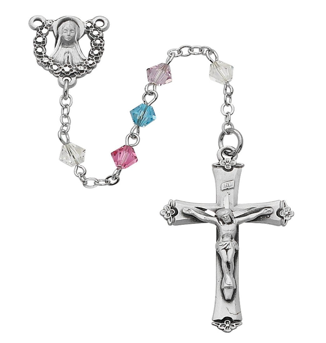 McVan Sterling Silver 5mm Bicone Multi-Color Swarovski Crystal Rosary,