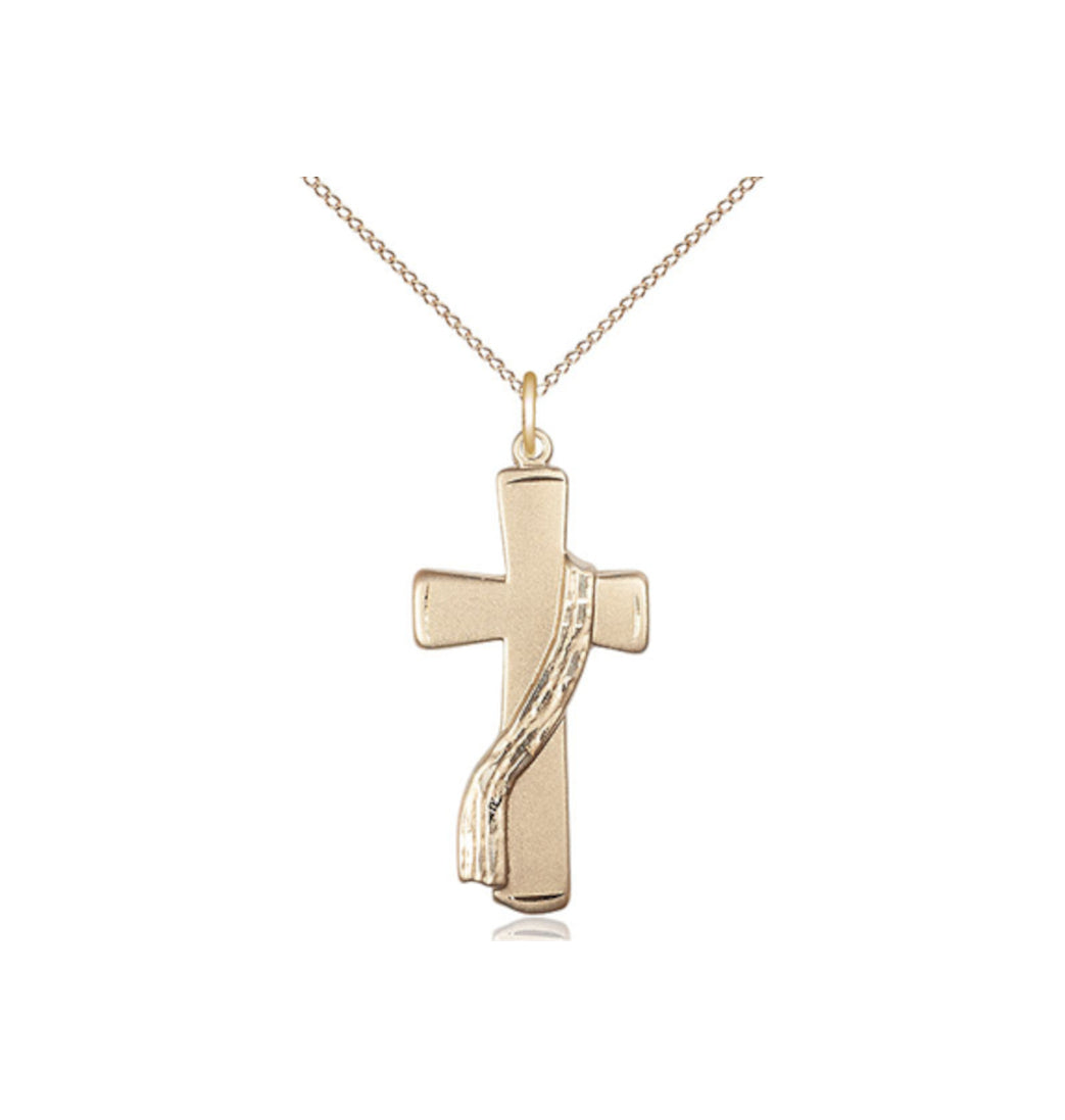 Bliss Gold Filled Deacon Cross Pendant on a 18 inch Gold Filled Light Curb Chain,