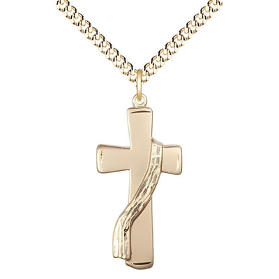 Deacon Church Cross 14kt Gold-filled Pendant with Gold-plated Chain, Medal Measures 1 1/8-inch tall by 1/2-inch wide, Bliss Manufacturing