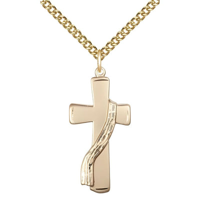 Deacon Church Cross 14kt Gold Pendant with 14kt Gold Chain, Medal Measures 1 1/8-inch tall by 1/2-inch wide, Bliss Manufacturing