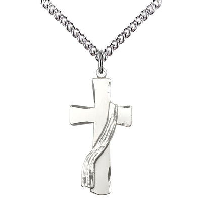 Deacon Church Cross Sterling Silver Pendant with Sterling Silver Chain, Medal Measures 1 1/8-inch tall by 1/2-inch wide, Bliss Manufacturing