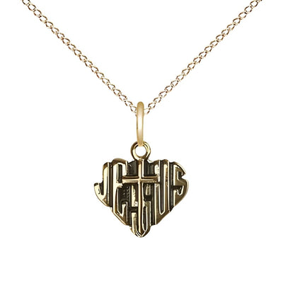 Heart of Jesus with Cross14kt Gold=filled Medal with Gold-filled Chain, Measures 3/8-inch tall by 3/8-inch wide, Bliss Manufacturing