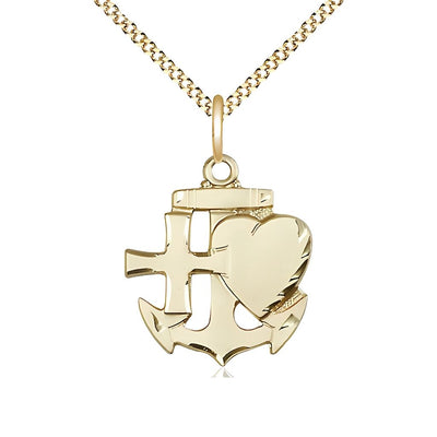 Faith, Hope & Charity Medal Necklace, gold-filled, Bliss Manufacturing