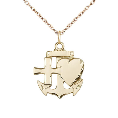 Faith, Hope & Charity Medal Necklace, 14kt gold, Bliss Manufacturing