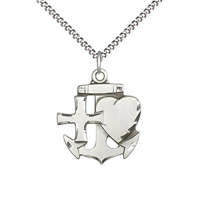 Faith, Hope & Charity Medal Necklace, pewter, Bliss Manufacturing