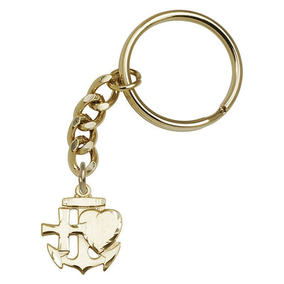Faith, Hope and Charity Key Gold Tone Oxide Chain, Made in USA from, measures 7/8 by 3/4 inches, Bliss Manufacturing