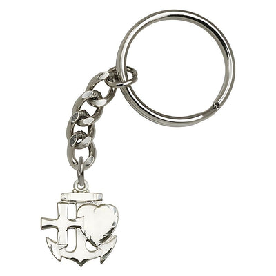 Faith, Hope and Charity Key Pewter Chain, Made in USA from, measures 7/8 by 3/4 inches, Bliss Manufacturing