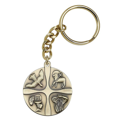Gold Tone Christian Life - Confirmation, Reconciliation, Communion and Baptism Key Chain, Made in USA, Bliss Manufacturing