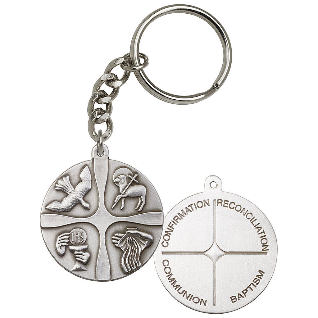 Pewter Christian Life - Confirmation, Reconciliation, Communion and Baptism Key Chain,