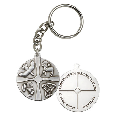 Pewter Christian Life - Confirmation, Reconciliation, Communion and Baptism Key Chain, Made in USA, Bliss Manufacturing