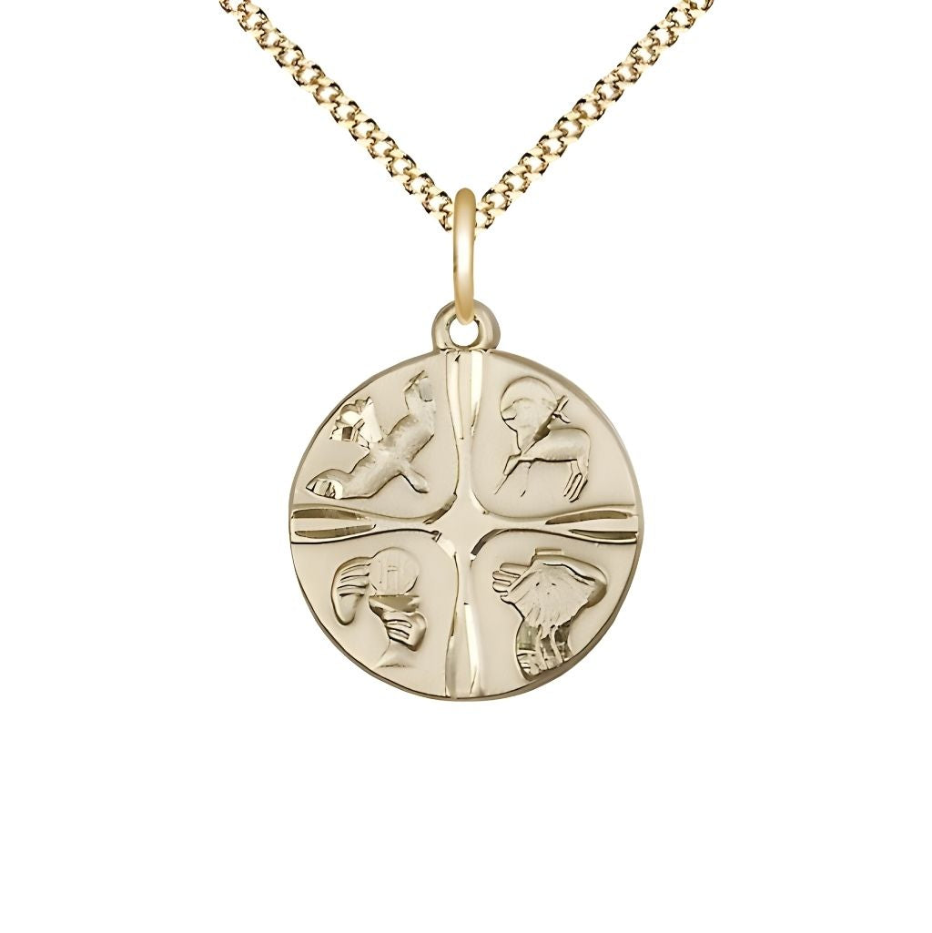 Bliss Christian Life Round 14kt Gold-filled Pendant Necklace with 18-inch Gold-plated Chain, Measures 7/8-inch tall by 5/8-inch wide