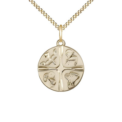 Christian Life Round 14kt Gold-filled Pendant Necklace with 18-inch Gold-plated Chain, Measures 7/8-inch tall by 5/8-inch wide, Bliss Manufacturing
