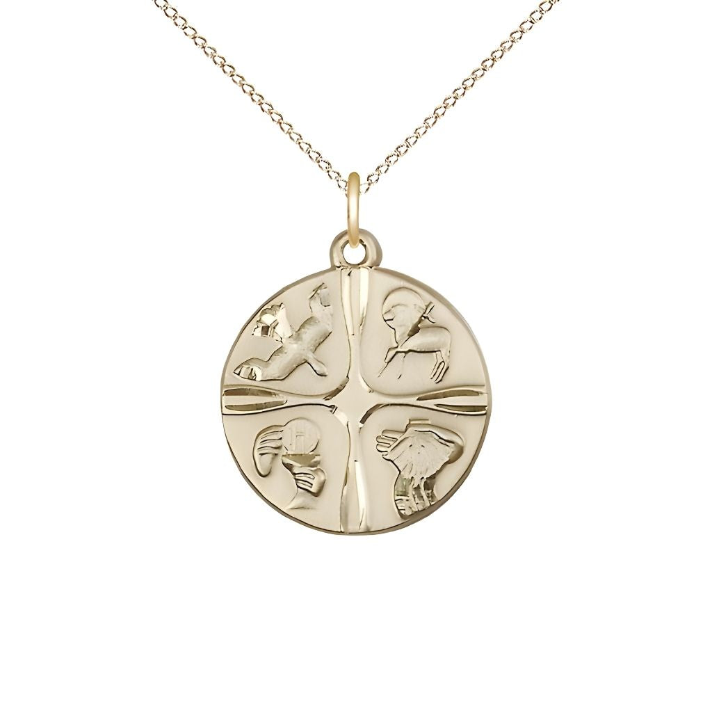 Bliss Christian Life Round 14kt Gold Pendant Necklace with 18-inch 14kt Gold Chain, Measures 7/8-inch tall by 5/8-inch wide