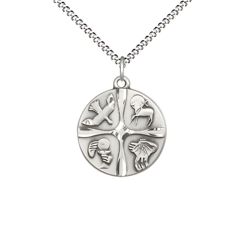 Bliss Christian Life Round Sterling Silver Pendant Necklace with 18-inch Rhodium-plated Chain, Measures 7/8-inch tall by 5/8-inch wide