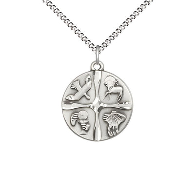 Christian Life Round Sterling Silver Pendant Necklace with 18-inch Rhodium-plated Chain, Measures 7/8-inch tall by 5/8-inch wide, Bliss Manufacturing