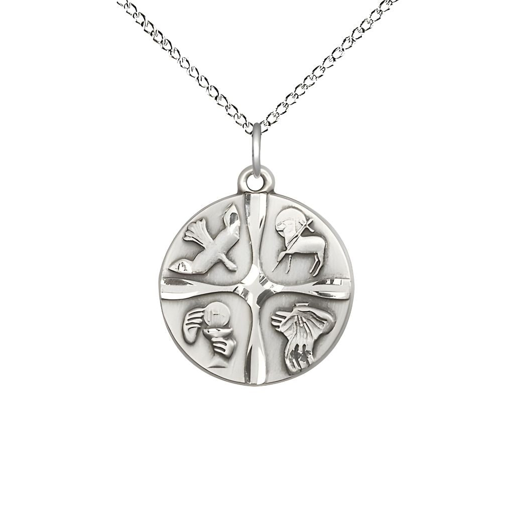 Bliss Christian Life Round Sterling Silver Pendant Necklace with 18-inch Sterling Chain, Measures 7/8-inch tall by 5/8-inch wide