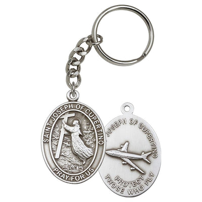 St. Joseph of Cupertino pilot silver tone with airplane design, Bliss Manufacturing