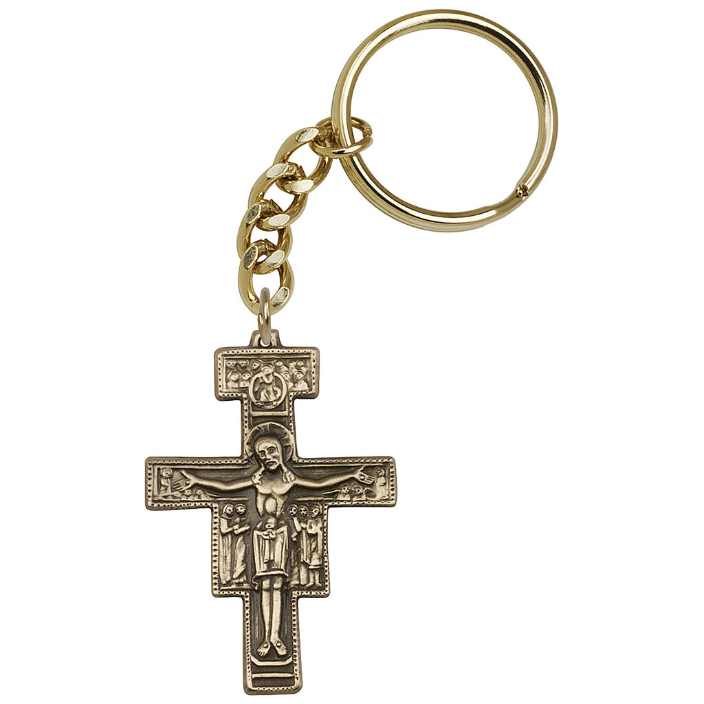 Gold San Damiano Crucifix Key Chain