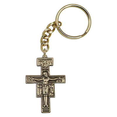 Gold San Damiano Crucifix Key Chain, Bliss Manufacturing