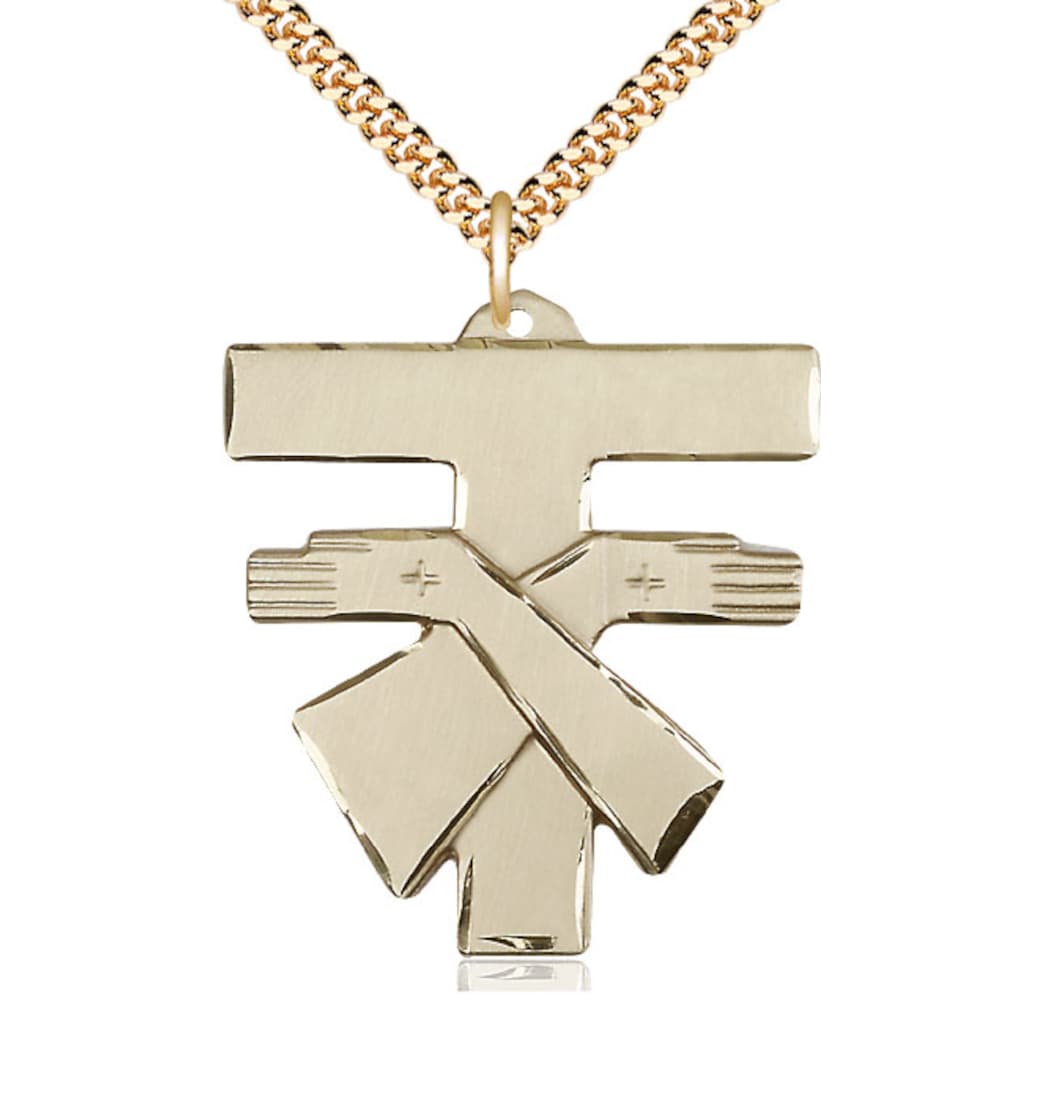 Bliss Large Gold-filled Franciscan Cross Medal w/Plated Chain,