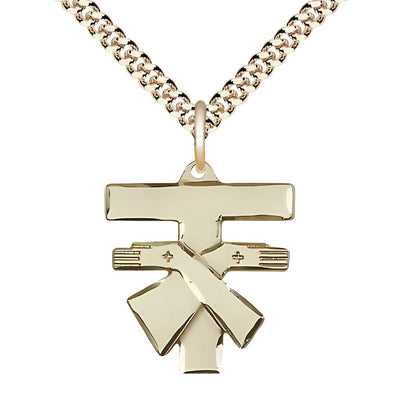 Large Gold-filled Franciscan Cross Medal w/Plated Chain, Bliss Manufacturing