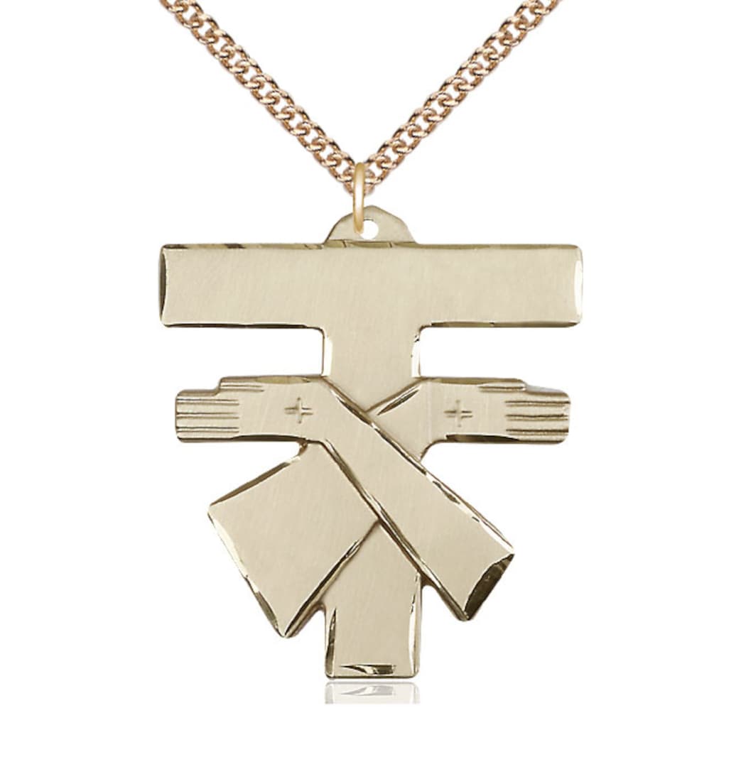 Bliss Large Gold-filled Franciscan Cross Medal w/Gold-filled Chain