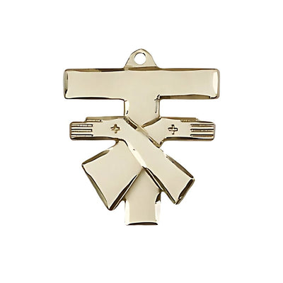 Large Franciscan Coat of Arms Tau Cross 14kt Gold Medal, Bliss Manufacturing