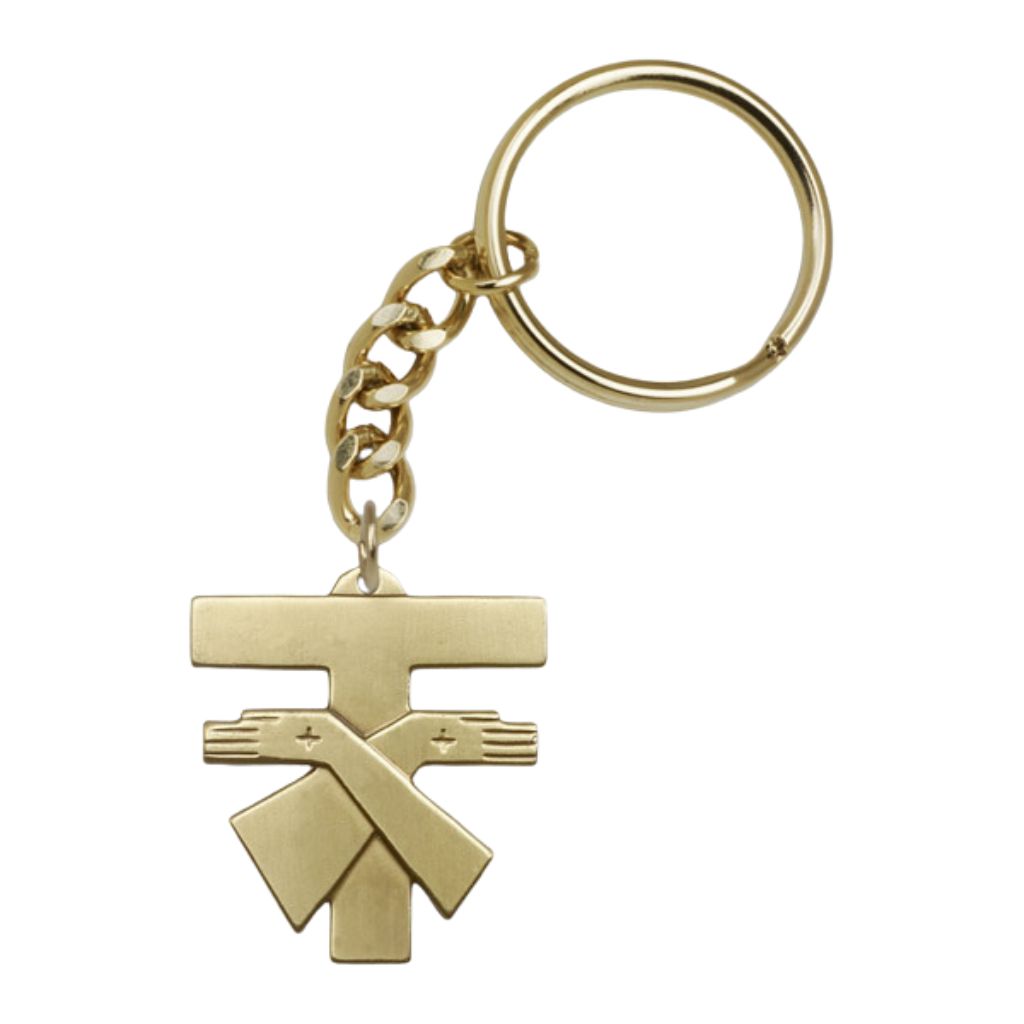 Bliss Franciscan Coat of Arms Tau Cross Key Chain in Gold Oxide, Measures 1 3/8 x 1 1/8