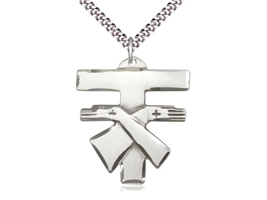 Bliss Large Sterling Silver Franciscan Cross Medal w/Plated Chain