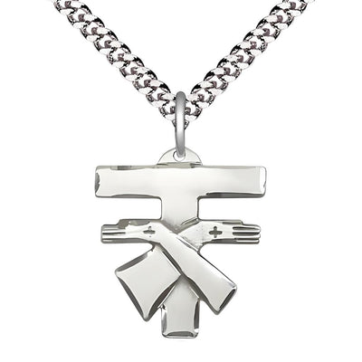 Large Sterling Silver Franciscan Cross Medal w/Plated Chain, Bliss Manufacturing