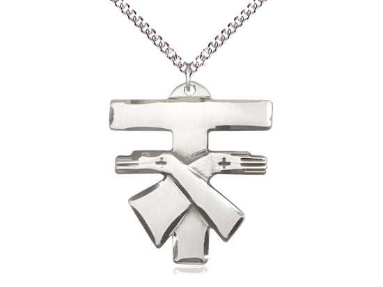 Bliss Large Sterling Silver Franciscan Cross Medal w/Sterling Chain