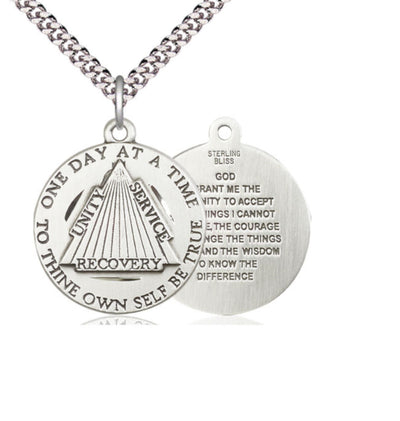 Recovery Serenity Prayer Sterling Silver Medal Necklace with Chain, Bliss Manufacturing