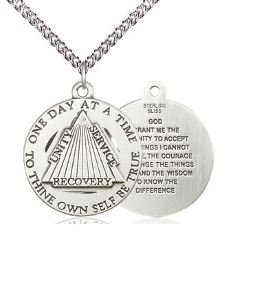 Recovery Serenity Prayer Sterling Silver Medal Necklace with Chain (view 2), Bliss Manufacturing
