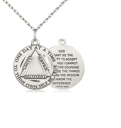Recovery Serenity Prayer Sterling Silver Medal Necklace with Chain (view 4), Bliss Manufacturing