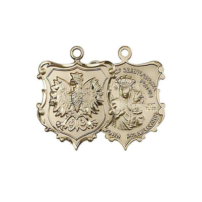 Medium size Our Lady of Czestochowa and Falcon 14kt gold shield medal
