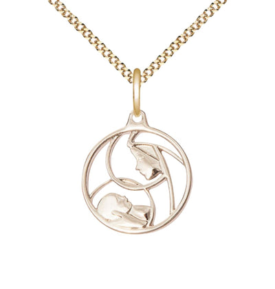 Gold-filled Round Medium Madonna and Child Pendant Necklace w/Gold Plated Chain, Bliss Manufacturing