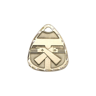 Small Franciscan Tau Cross with Coat of Arms 14kt Gold Medal, 3/4-inch tall by 5/8-inch wide, Bliss Manufacturing
