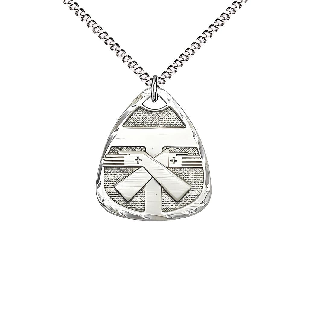 Bliss Sterling Silver Coat of Arms Franciscan Tau Cross Small Medal with Silver-plated Chain, 3/4-inch tall by 5/8-inch wide,