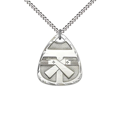 Sterling Silver Coat of Arms Franciscan Tau Cross Small Medal with Silver-plated Chain, 3/4-inch tall by 5/8-inch wide, Bliss Manufacturing