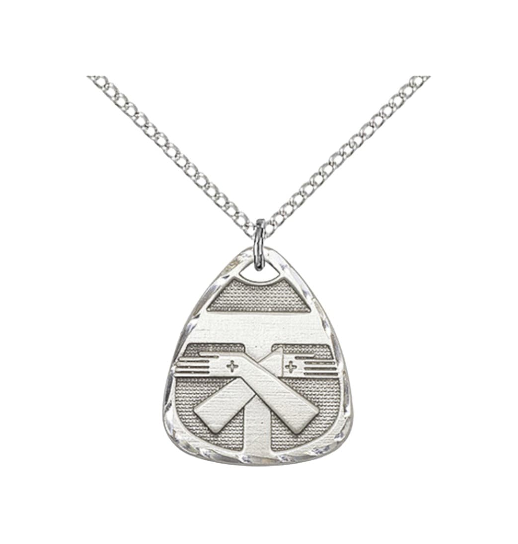 Small Sterling Silver Franciscan Tau Cross with Crossed Arms Necklace