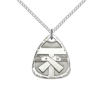 Sterling Silver Coat of Arms Franciscan Tau Cross Small Medal with Sterling Silver Chain, 3/4-inch tall by 5/8-inch wide, Bliss Manufacturing