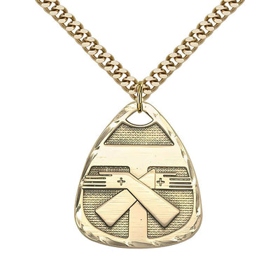 Coat of Arms Franciscan Tau Cross Gold-filled Medal with Gold-plated Chain, Measures 1-inch tall by 7/8-inch wide, Bliss Manufacturing