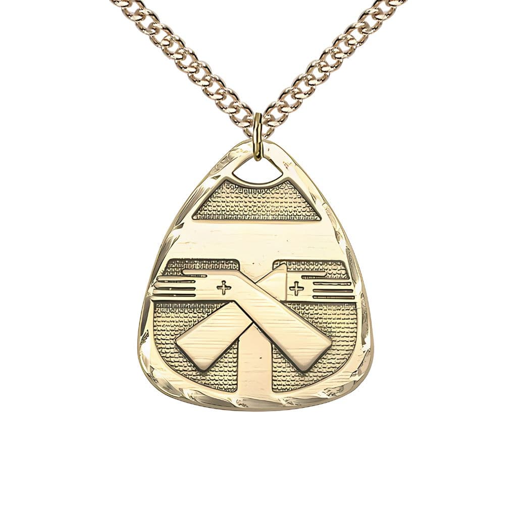 Bliss Coat of Arms Franciscan Tau Cross Gold-filled Medal with Gold-filled Chain, Measures 1-inch tall by 7/8-inch wide,