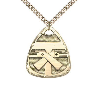 Coat of Arms Franciscan Tau Cross 14kt Gold Medal with 14kt Gold Chain, Measures 1-inch tall by 7/8-inch wide, Bliss Manufacturing