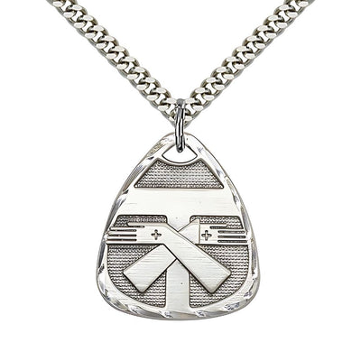 Coat of Arms Franciscan Tau Cross Sterling Silver Medal with Rhodium-plated Chain, Measures 1-inch tall by 7/8-inch wide, Bliss Manufacturing